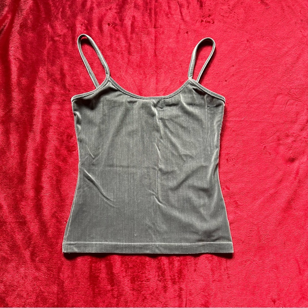 90s Vintage Express Gray Silver Velvet Spaghetti Strap Retro Party Tank Top